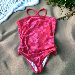 Amy Byer Girls One Piece Swimsuit Hot Pink Red Flowers Sz 14